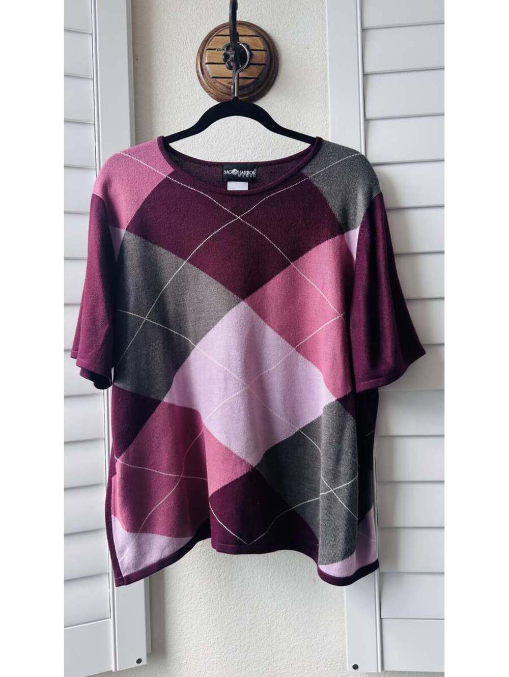 Sag Harbor Woman Vintage Argyle Short Sleeve Knit  - Size 1X